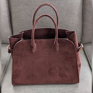 Women's Suede Tote Handbag in Deep Brown